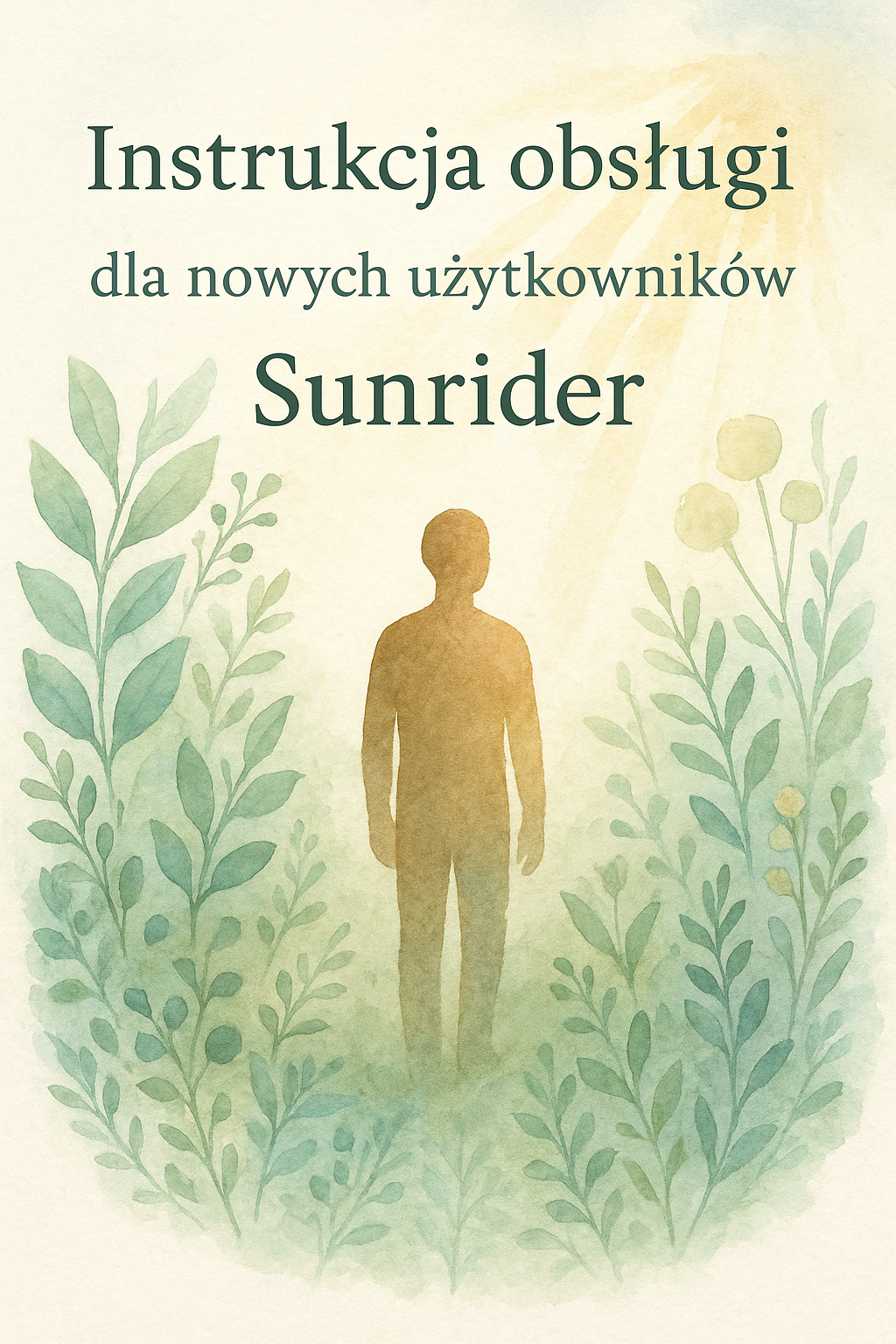 Instrukcja obsługi Sunrider dla nowych użytkowników – postać na zielonym tle otoczona ziołami