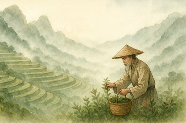 „Chiński zielarz zbierający zioła w górskiej dolinie – tradycyjna medycyna chińska i sztuka uzdrawiania naturą”