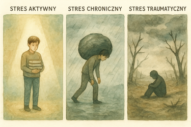 Rodzaje stresu – ostry, przewlekły i traumatyczny z ilustracjami ludzi