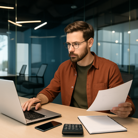 Biznesmen pracujący przed komputerem – siedzący tryb życia i jego wpływ na zdrowie
