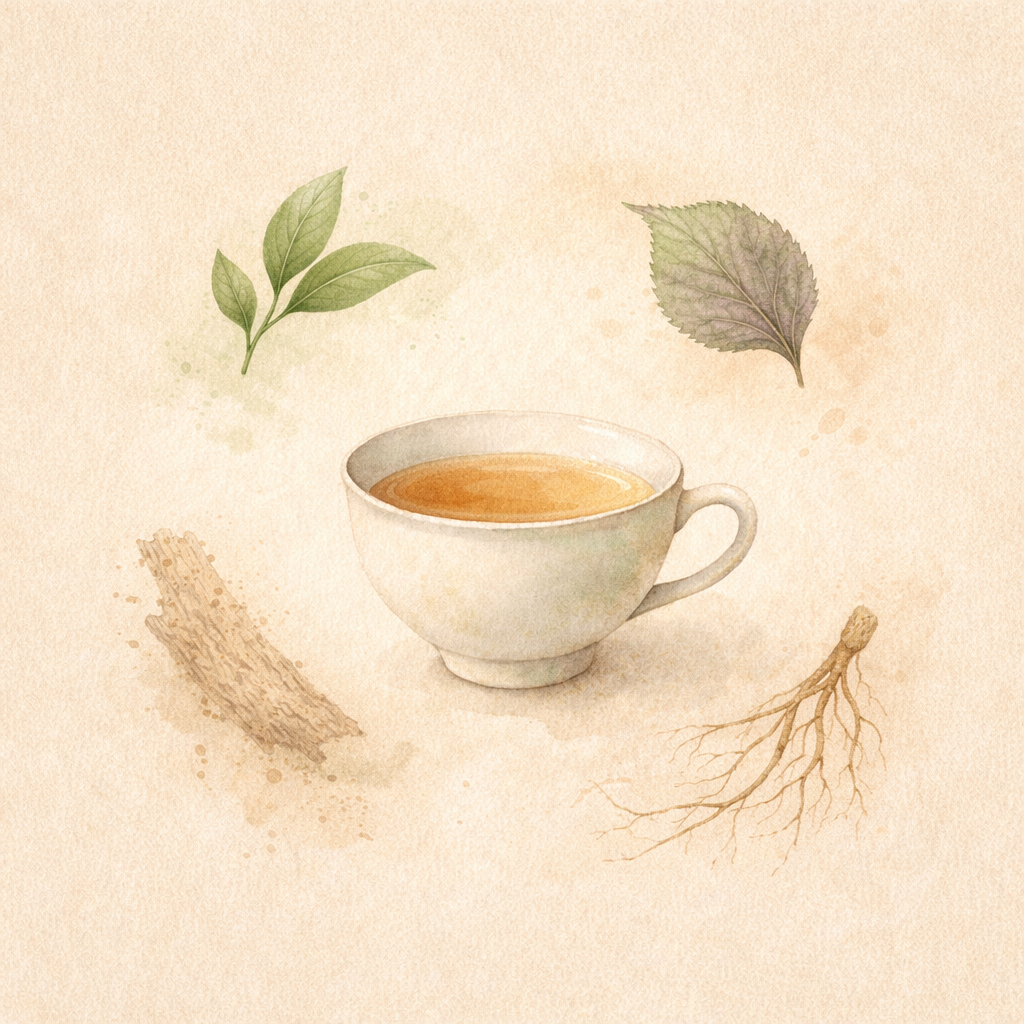 Gałązka Camellia sinensis w botanicznej ilustracji